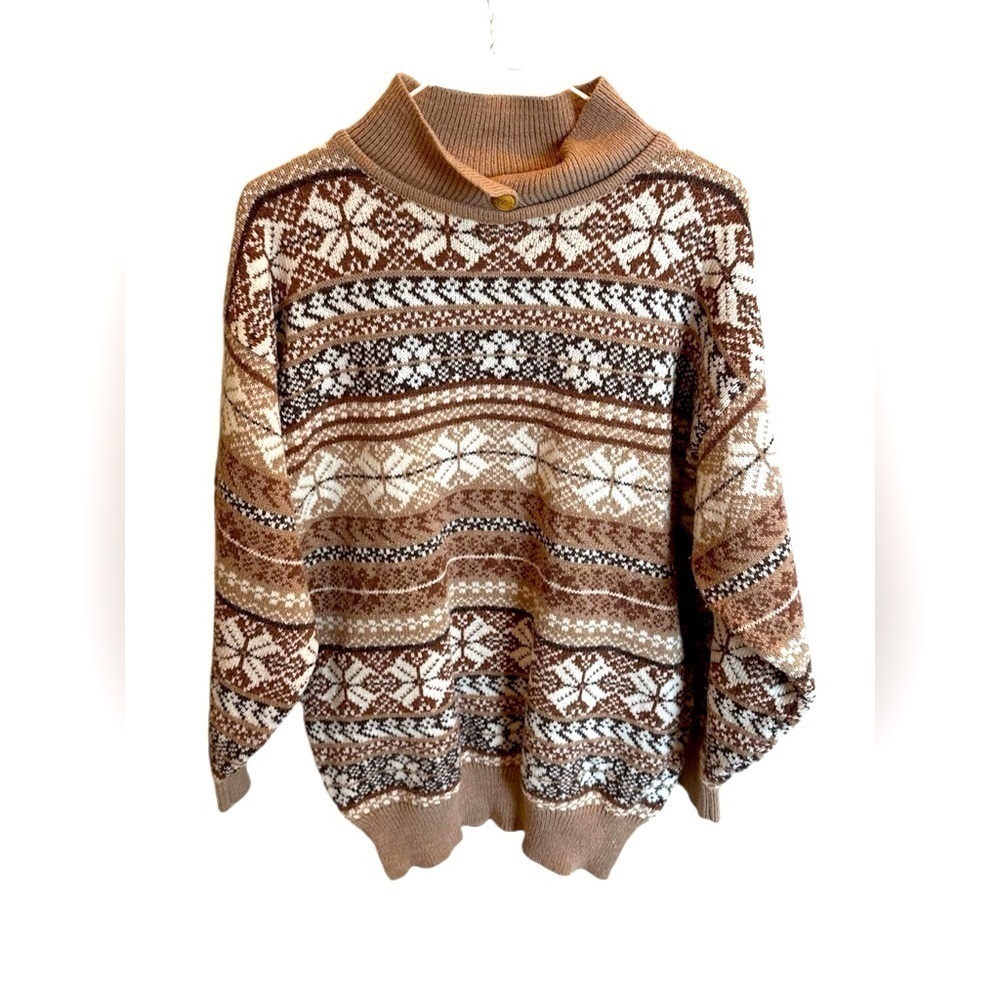 Partners Vintage 90s White & Brown Ski Sweater Size Medium Y2K
